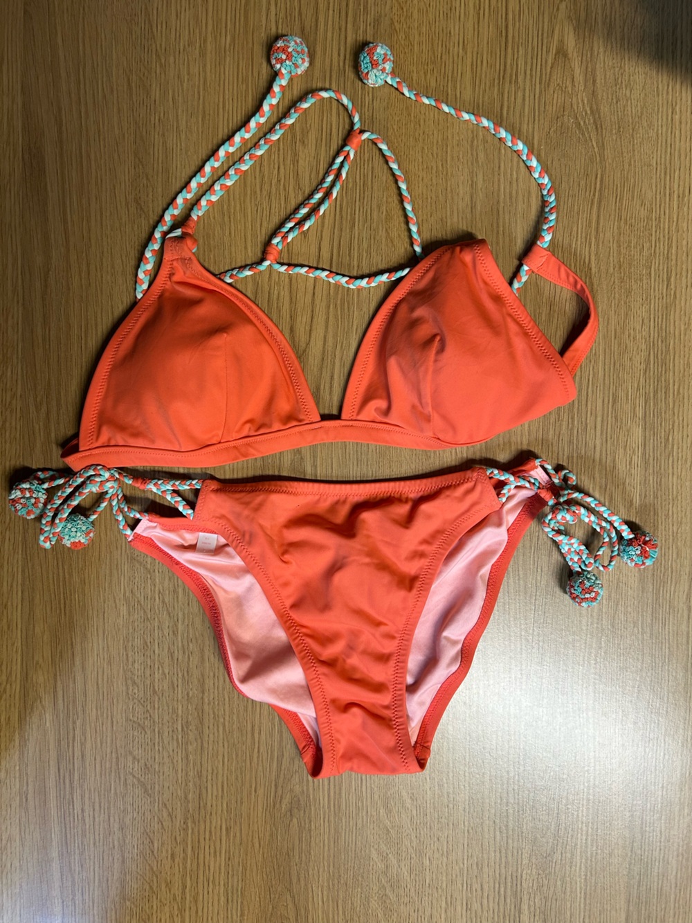 Victoria's Secret Coral Orange Triangle Bikini with Braided Straps